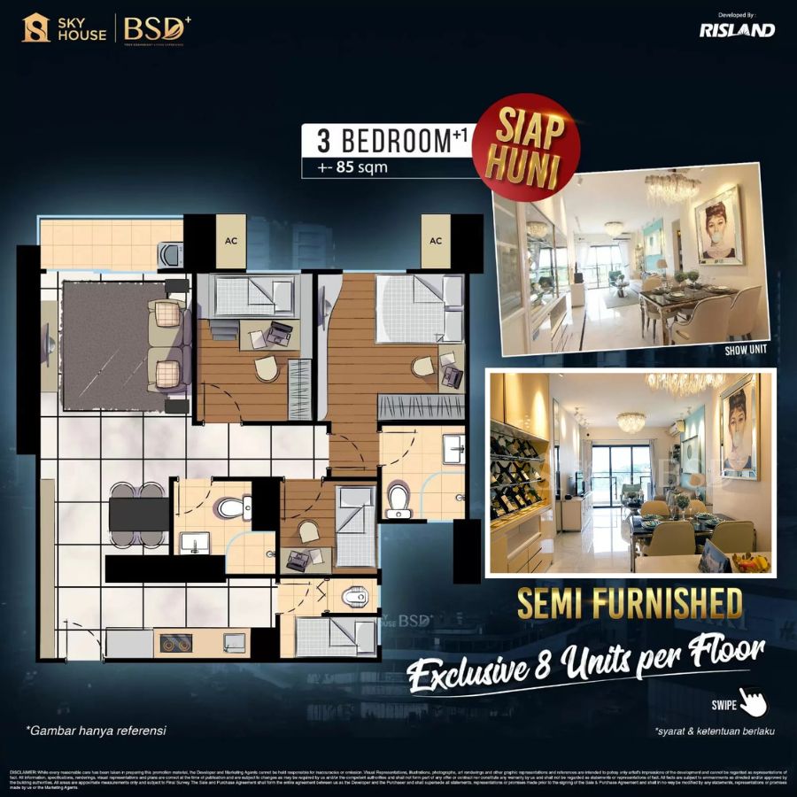 Denah Tipe 3+1 (85 sqm)