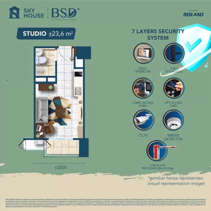 Denah Tipe Studio (23 sqm)